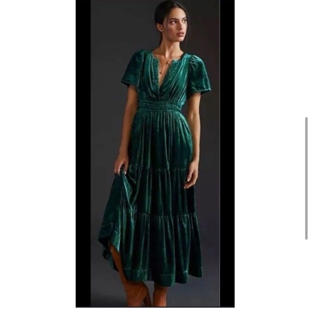 Anthropologie Emerald Green Velvet Maxi Dress